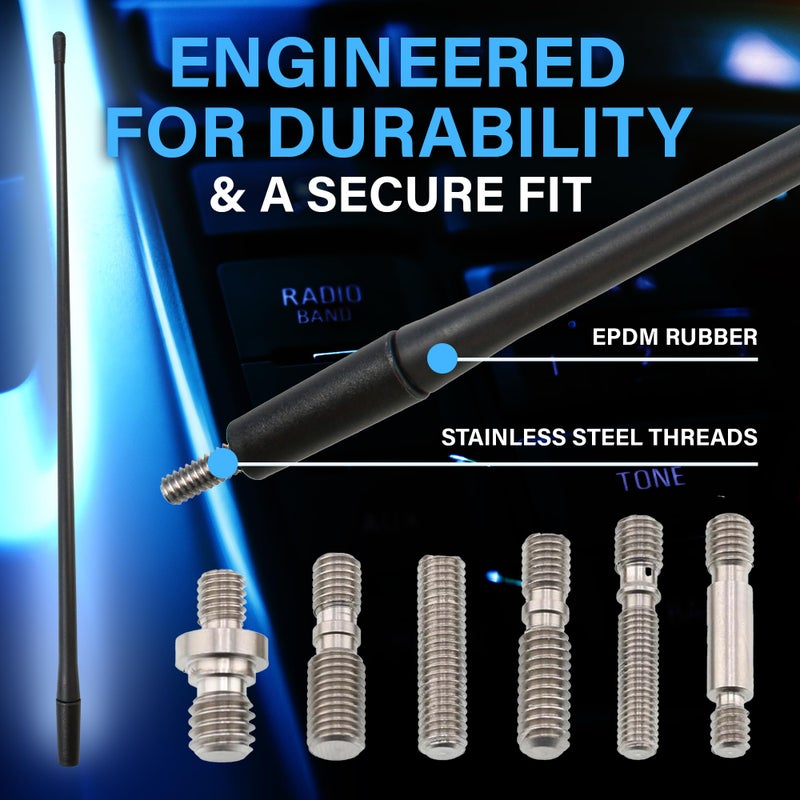 Votex Black Short Rubber 17-Inch Universal Car Antenna Kit - Durable, Flexible Outdoor FM Radio Antenna for Cars, Trucks, SUVs - Easy Installation, Stainless Steel Threads, Enhanced Reception - Image 3